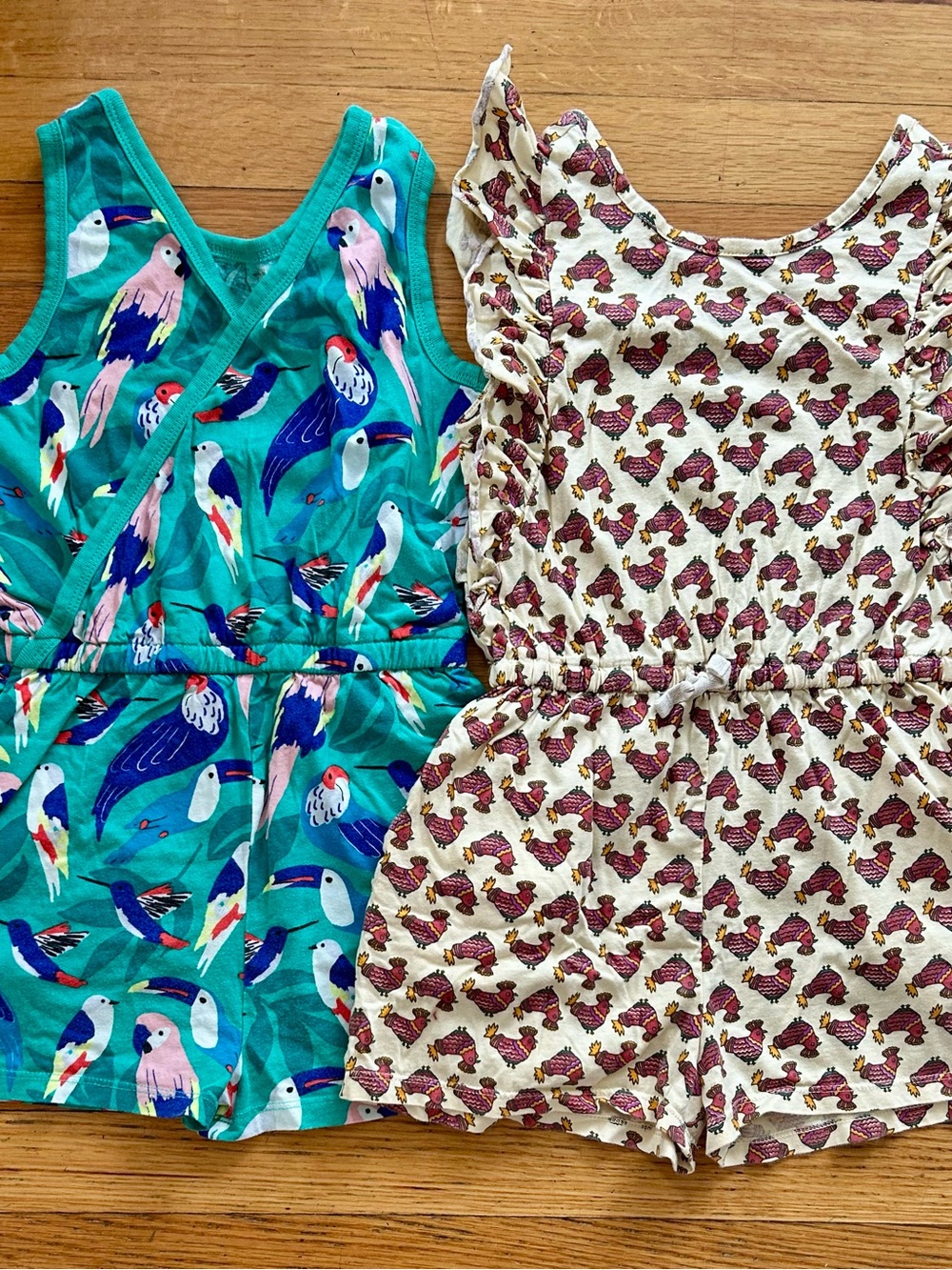 Tea Collection Bird Romper Bundle - Size 7 - Tropical Bird Print & Chicken Print